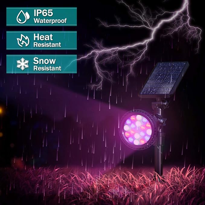 Solar Spot Lights Outdoor, 9 Color Modes, 18 LED Spotlight, 600LM Landscape Lights, Solar Powered for Garden, Yard, Driveway, Tree, Christmas, Halloween Decor (4 Pack)