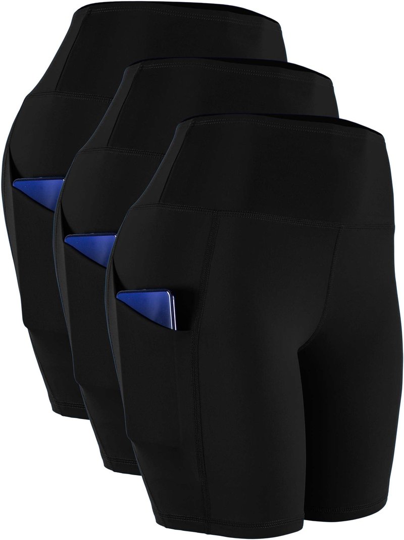 CADMUS Women's High Waist Spandex Yoga Shorts for Bike Running Two Side Pockets,1010,Black,Black,Black,X-Large