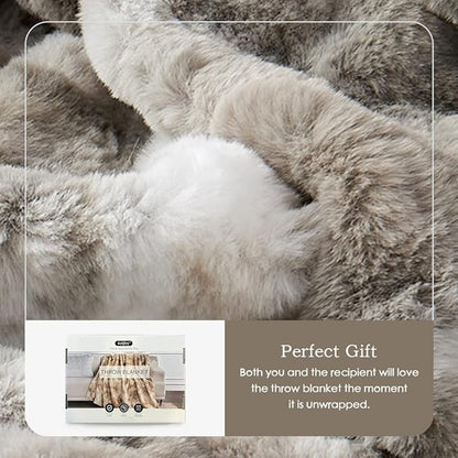 Krifey Oversized Faux Fur Blanket, Super Soft Cozy Blanket, Luxury Fluffy Throw Blanket Fuzzy Bed Throw, Plush Christmas Birthday Gifts for Women, Room Home Dorm Decor, Marbled Gray 60" x 80"