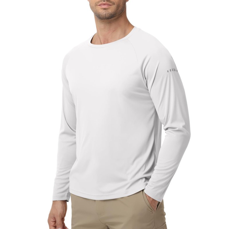 Men's Long Sleeve Rash Guard Swim Shirts UPF 50+ Sun Protection Dry Fit T-Shirt Athletic Tops for Running Hiking Fishing White XL