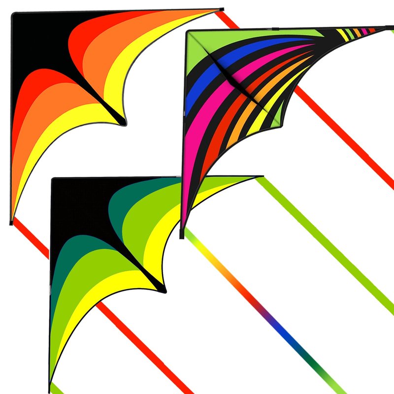Mint's Colorful Life 3 Pack Delta Kites for Kids & Adults, Easy to Fly Large Kite Set for Beginners, Perfect Family Kites for Park and Beach Trip with 300ft String Included (Green&Yellow&Rainbow)