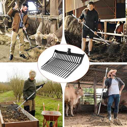 Manure Fork, Manure Fork Replacement Head ? Heavy Plastic Horse Manure Fork with 69 Inch Spliced Extension Rod, Long Handle Fork for Hay, Compost, Barn, Horse Stable & Gardening£¨Black£©