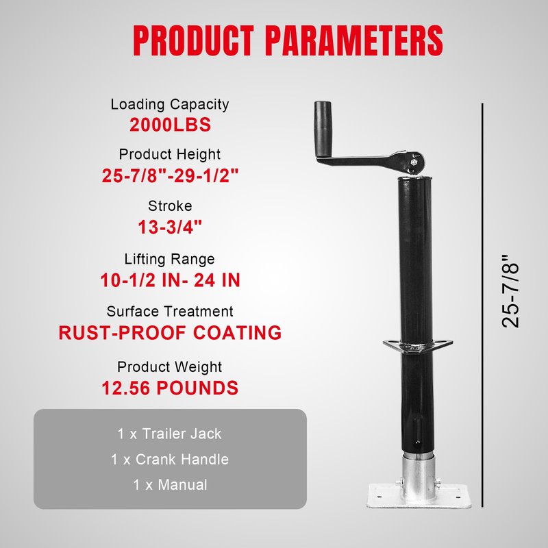 Road DAWG A-Frame Trailer Jack, 2,000 LBs Capacity, 14 Inches Vertical Travel, Top-Wind Handle Trailer Tongue Jack with Foot Plate, for Camper, RV，ATR39004MB