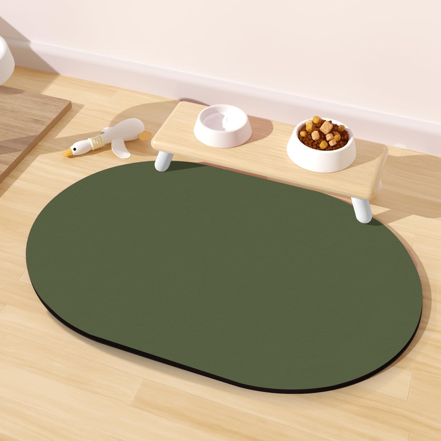 METEOROCK Pet Feeding Mat – 20''x12'' Absorbent Dog Food Mat, Pet Water Mats Protect Floor, No Stains Quick Dry Bowl Mats, Non-Slip Rubber Base Pets Placemats for Food and Water, Dark Green