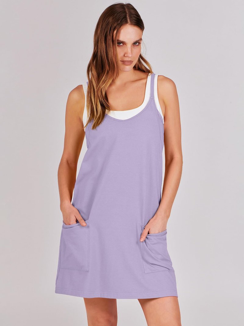 ANRABESS Women Athletic Dress Summer Tennis Workout Active Sports Mini Romper Dress Built in Shorts Travel Vacation Clothes Light Purple Medium