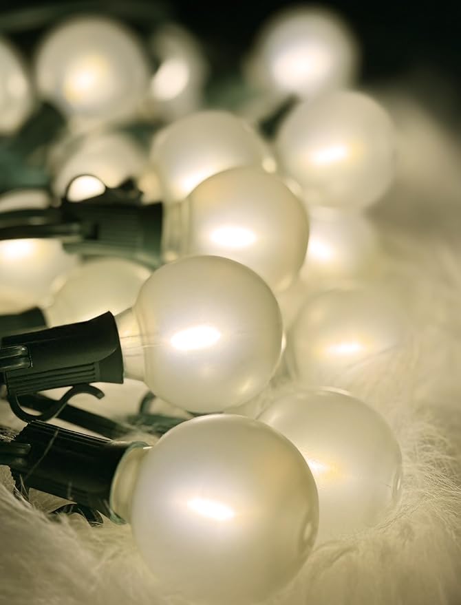 25Ft Outdoor String Lights, G40 Globe Lights with 27 0.6W Frosted Warm White Bulbs, Vintage Christmas Lights for Holiday Party Backyard Christmas Wedding Garden Patio Porch Decor, Green Wire