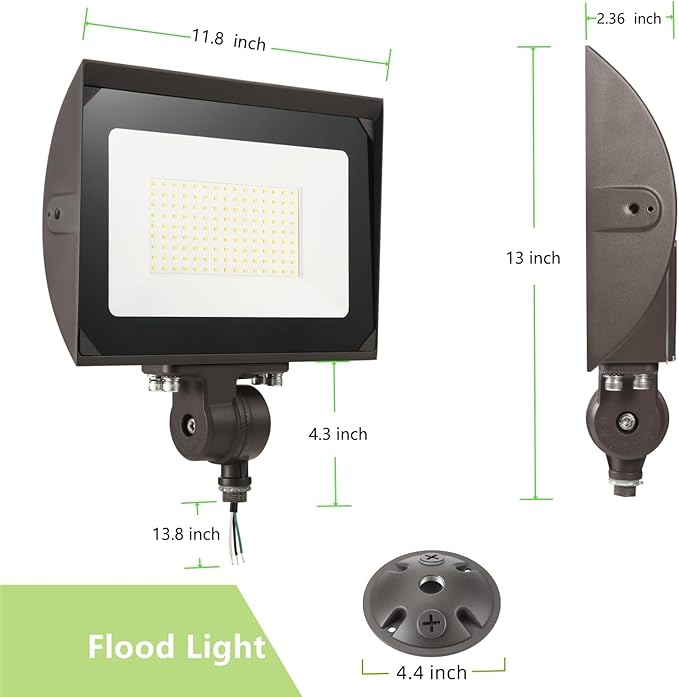 100W Outdoor LED Flood Light with Plate, 5000K Daylight 13000LM 120V, UL Waterproof LED Security Flood Lighting for Wall Wash/Sign/Flagpole/Tree/Yards/Advertising Boards