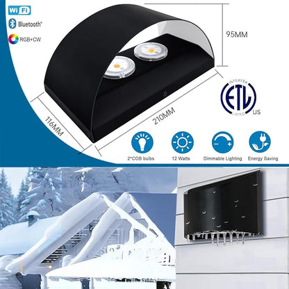 Smart RGB and Double White Outdoor Wall Sconces, WiFi Modern Wall Lights with App & Voice Control, Music Sync, IP65 Waterproof Up Down Lights for Indoor or Outdoor Porch Patio Garage