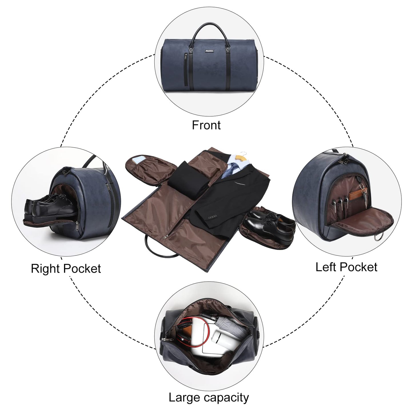Modoker Convertible Leather Garment Bag, Carry on Garment Bags for Travel, Garment Duffel Bag, Gifts for Men Women Business Waterproof Suitcase Suit Travel Bags, Blue