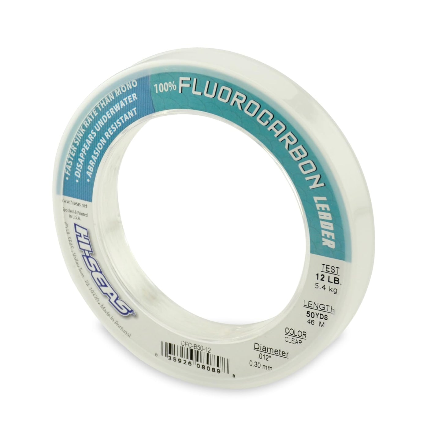 HI-SEAS 100% Fluorocarbon Fishing Leader, 12 lb, Clear, 50 yd