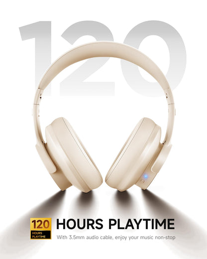 Picun B8 Bluetooth Headphones, 120H Playtime Headphone Wireless Bluetooth with 3 EQ Modes, Low Latency, Hands-Free Calls, Over Ear Headphones for Travel Home Office Cellphone PC Khaki White