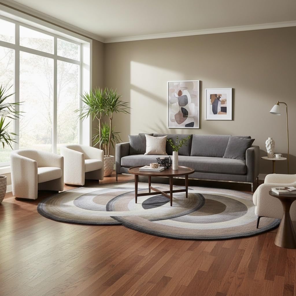 Gray Brown Concentric Circle Abstract Shape Irregular Rug for Living Room Bedroom Guestroom Washable Low Pile Shag Carpet Unique Designer Home Office Dorm Kitchen Hallway Anti Slip Runner Mat 2x3