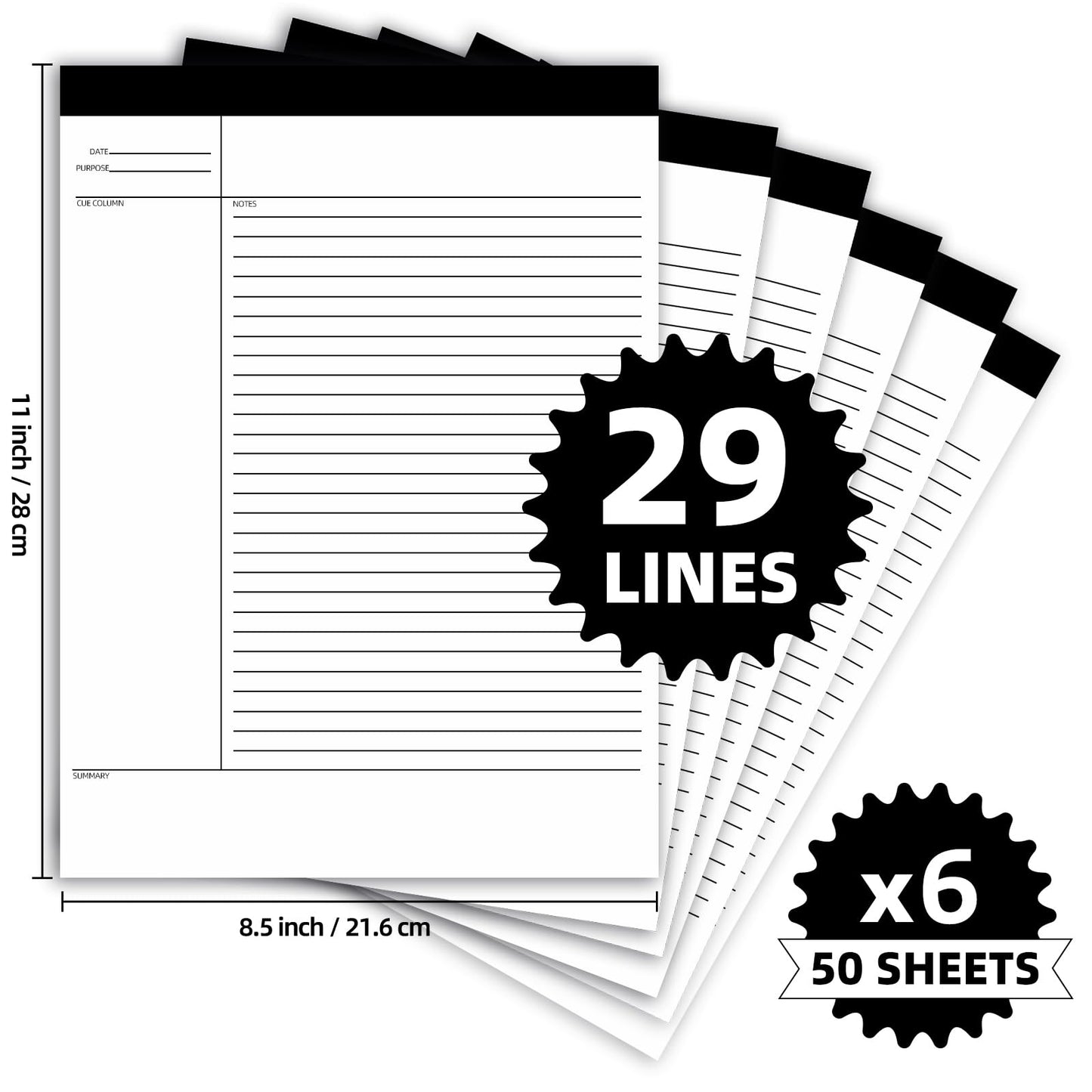 Uzant 6 Pack Notepads 8.5 x 11, 300 Sheets College Ruled Legal Pads Lined Paper Writing Pads, White Note Pads Notebook for Office Business School College, 50 Sheets/Pad, Letter-Trim Perforated