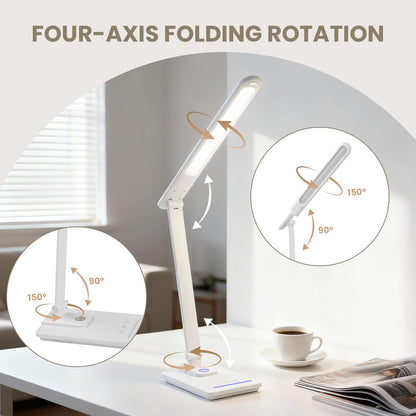 TECHNOVA LED Desk Lamp with 5 Color Temperatures | Sliding Stepless Dimming & One-Touch Timer | Foldable & Portable Design for Office/Study/Nail Art | Four-Axis Rotation for Small Desks
