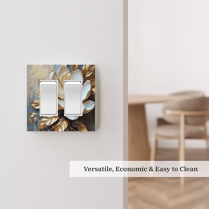 Decorative Art Light Switch Covers Gilded Bloom 2 Gang Dual Rocker Outlet Switch plate Faceplate GFCI for Home Decor