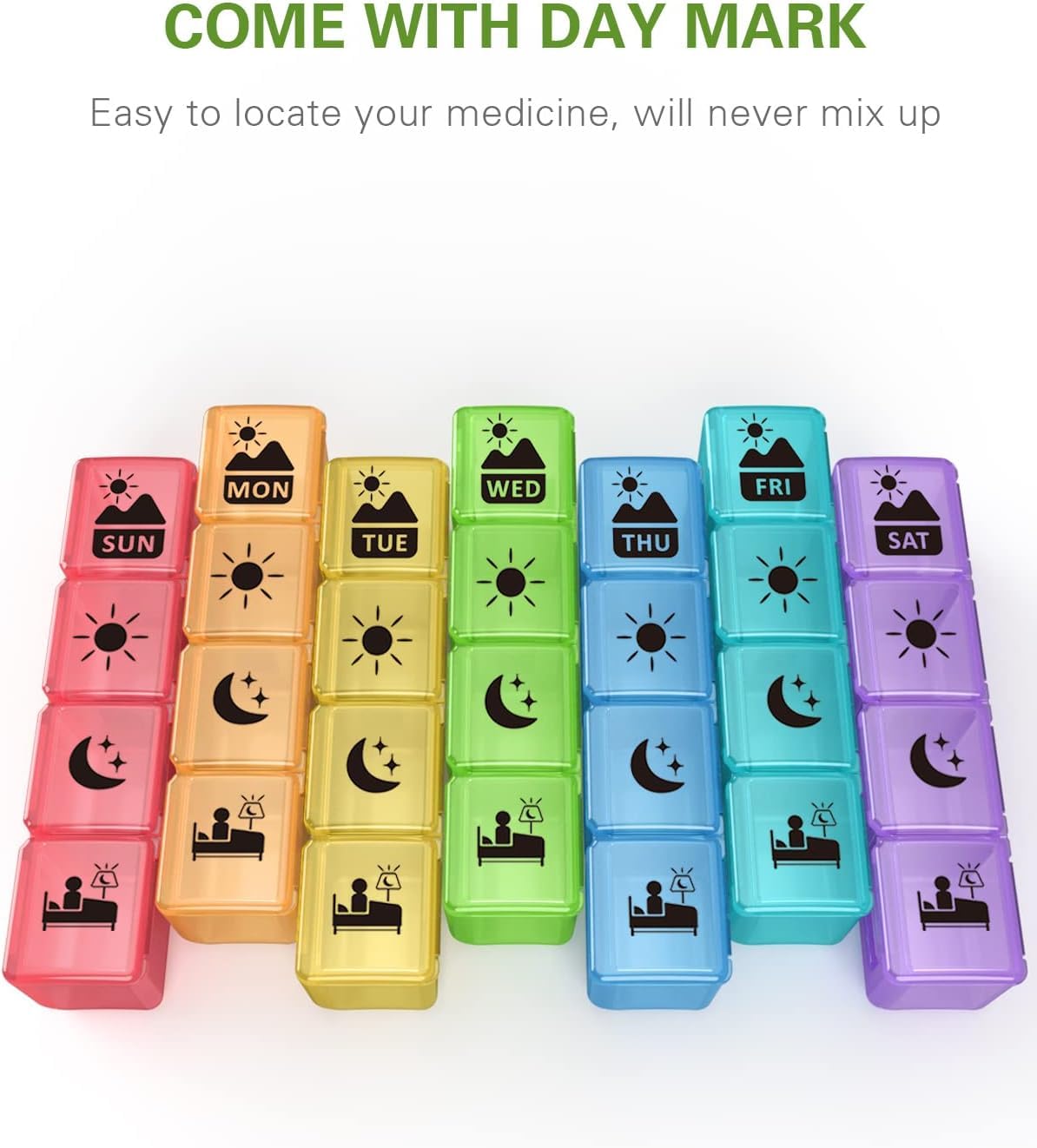 Fullicon Large Weekly Pill Organizer 4 Times a Day,7 Day Pill Box, Portable Medicine Organizer for Supplements Vitamin Pill Case Black
