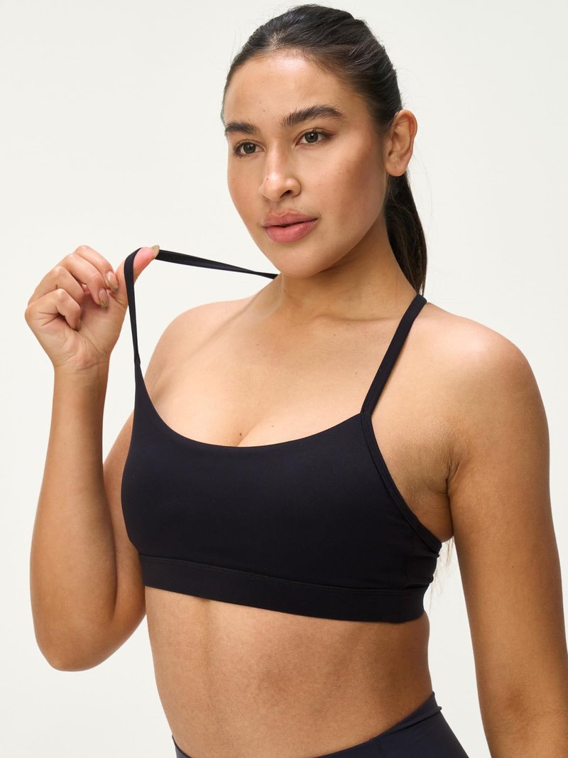Omwilddo Womens Y Back Padded Sports Bra Strappy U Neck Butter Soft Low Impact Workout Bras Yoga Pilates Walking Black M