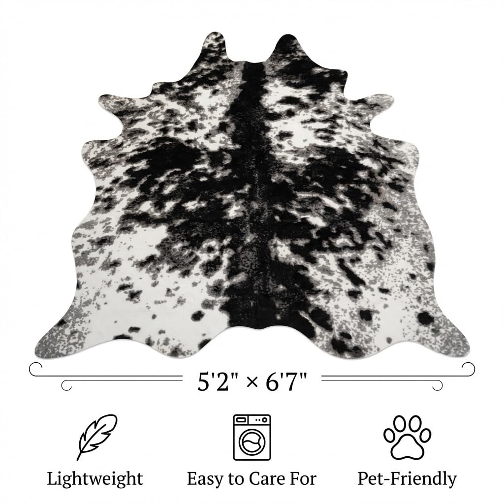 MustMat Faux Cowhide Print Rug, Modern Industrial Man Cave Decor 5'2"x6'7"