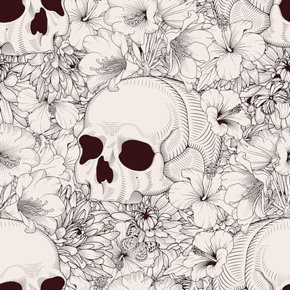 Gothic Wallpaper Skulls Ferns Peel and Stick Wallpaper Beige Brown Halloween Contact Paper for Bedroom Bathroom Living Room Cabinets 17.5"x102" Removable Waterproof Skulls Art Decor Mural