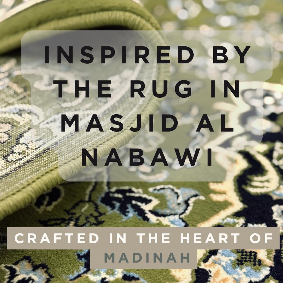 Premium Islamic Muslim Prayer Rug – Made in Madinah – 0.3 in Thick Soft Islamic Sajadah – Portable Prayer Mat for Men & Women – Eid, Ramadan, Hajj & Umrah Gift (Green)