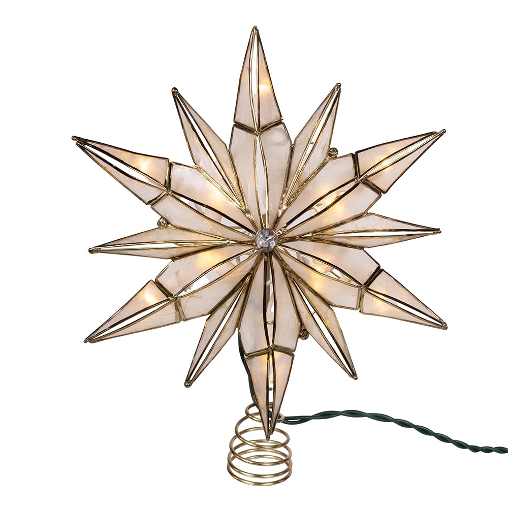 Kurt Adler 10 Light LED 12POINT Capiz Star + Gem Center Treetop