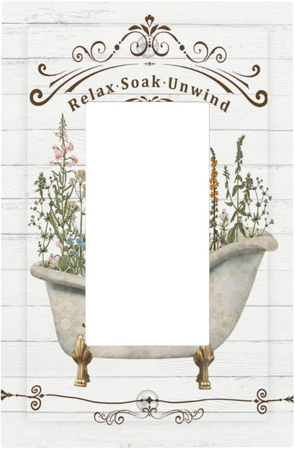 Rustic Farmhouse Wooden Board Botanical Flower Single Rocker/Decora Light Switch Plate Decorative 1 Gang Outlet Cover Faceplate GFCI Electrical Receptacle Wallplate Dimmer for Bathroom Home Decor