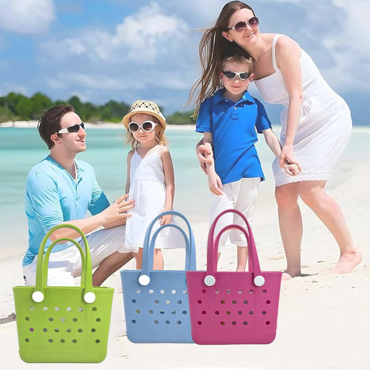 UeKeKicg Small Beach Tote Bag, Rubber Beach Bag, Waterproof Washable Durable Open Travel Totes for the Beach Pool Sports (Grey)