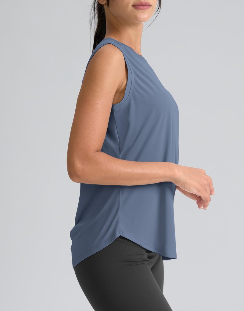 SANTINY Women's Sleeveless Workout Tops Breathable Lightweight Active Tennis Yoga Shirts Athletic Running Tank Tops for Women (Slate Blue_L)