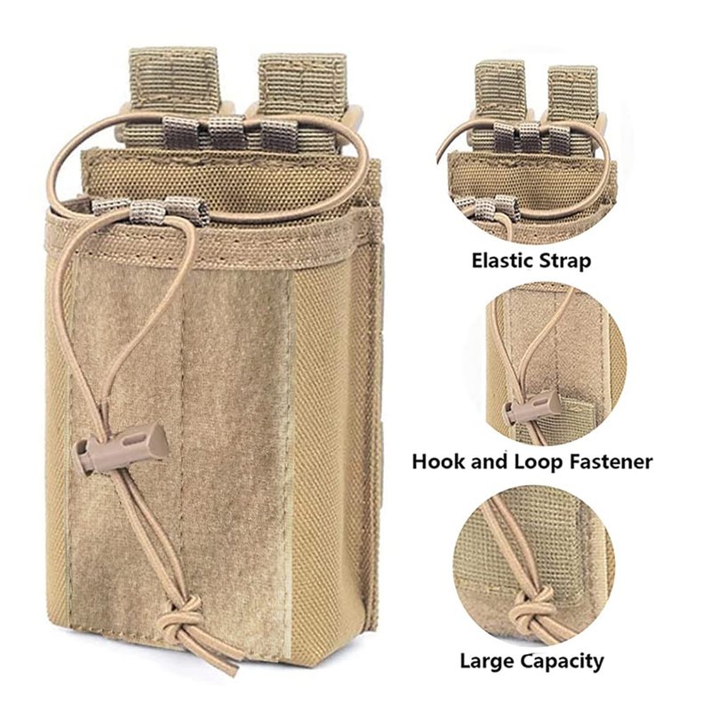 Molle Radio Pouch Case - Tactical Radio Holster Military Heavy Duty Radios Holder Bag for Two Ways Walkie Talkies Adjustable Storage with Tan Extra USA Flag Patch