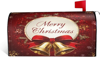 Festive Magnetic Mailbox Cover Red Christmas Bell Pattern Outdoor Mailbox Protector Holiday Seasonal Decorative Garden Yard Home Large Size 25.5 x 21 Inch