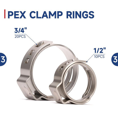 iCrimp KIT-BJ02 PEX Crimping Tool Kit with PEX Clamps, PEX Pipe Cutter, One-Handed PEX Clamp Tool for Cinching 3/8-in, 1/2-in, 3/4-in, 1-in PEX Clamp