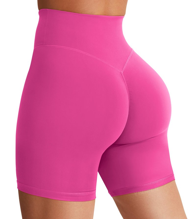 YEOREO Women's Biker Shorts 4.5" / 6" Workout Gym Shorts Craze High Waist Tummy Control Hidden Scrunch Running Yoga Rose Red S