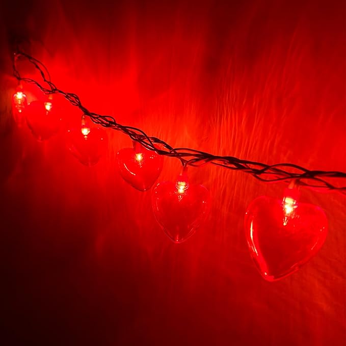 Red Heart String Lights,8.5Ft Valentines Day String Light with 10 Pack Red 3D Heart Lights,Heart Valentines Lights for Propose Wedding Anniversary Valentines Mother's Day Decor