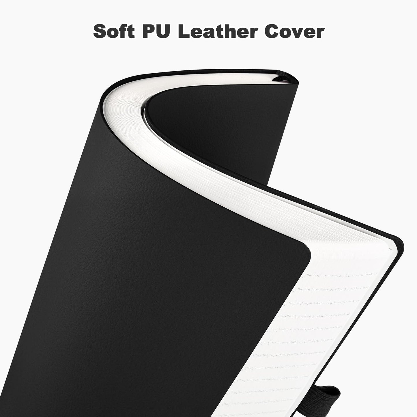 College Ruled Notebook, A4 Softcover Leather Notebook for Work, Lined Notebook Journal for Women, Men, 192 Thick Paper, Lay Flat, Large Notebook with 2 Pockets, Professional Business Notebook, Black