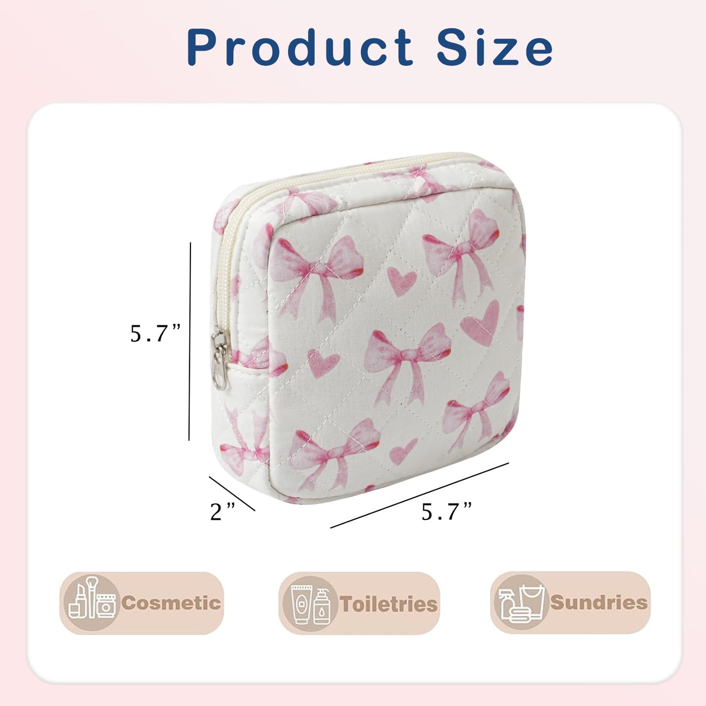 RSRSLEII Small Quilted Cosmetic Pouch for Purse, Mini Cotton Makeup Bag with Compartments, Cute Zipper Lipstick Holder for Women (02Heart Bow)