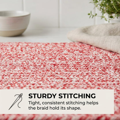 Super Area Rugs Farmhouse Braided Rug Cotton Kitchen Reversible Carpet, Red & White, 2' X 3' Rectangle