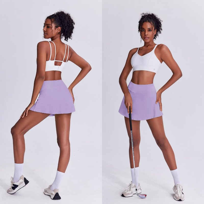 PINSPARK Tennis Skirts Women Pleated Athletic Skirt with Shorts Underneath Sweat Wicking Golf Skorts Activewear,Lilac Small
