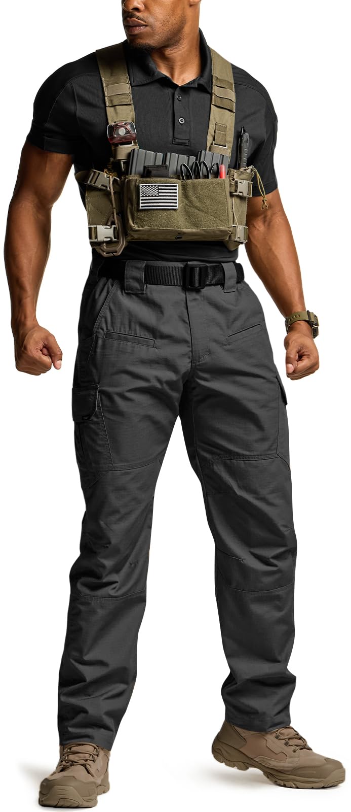 CQR Men's Tactical Pants, Water Resistant Ripstop Cargo Pants, Lightweight EDC Work Hiking Pants, Outdoor Apparel, Raider Black, 28W x 30L