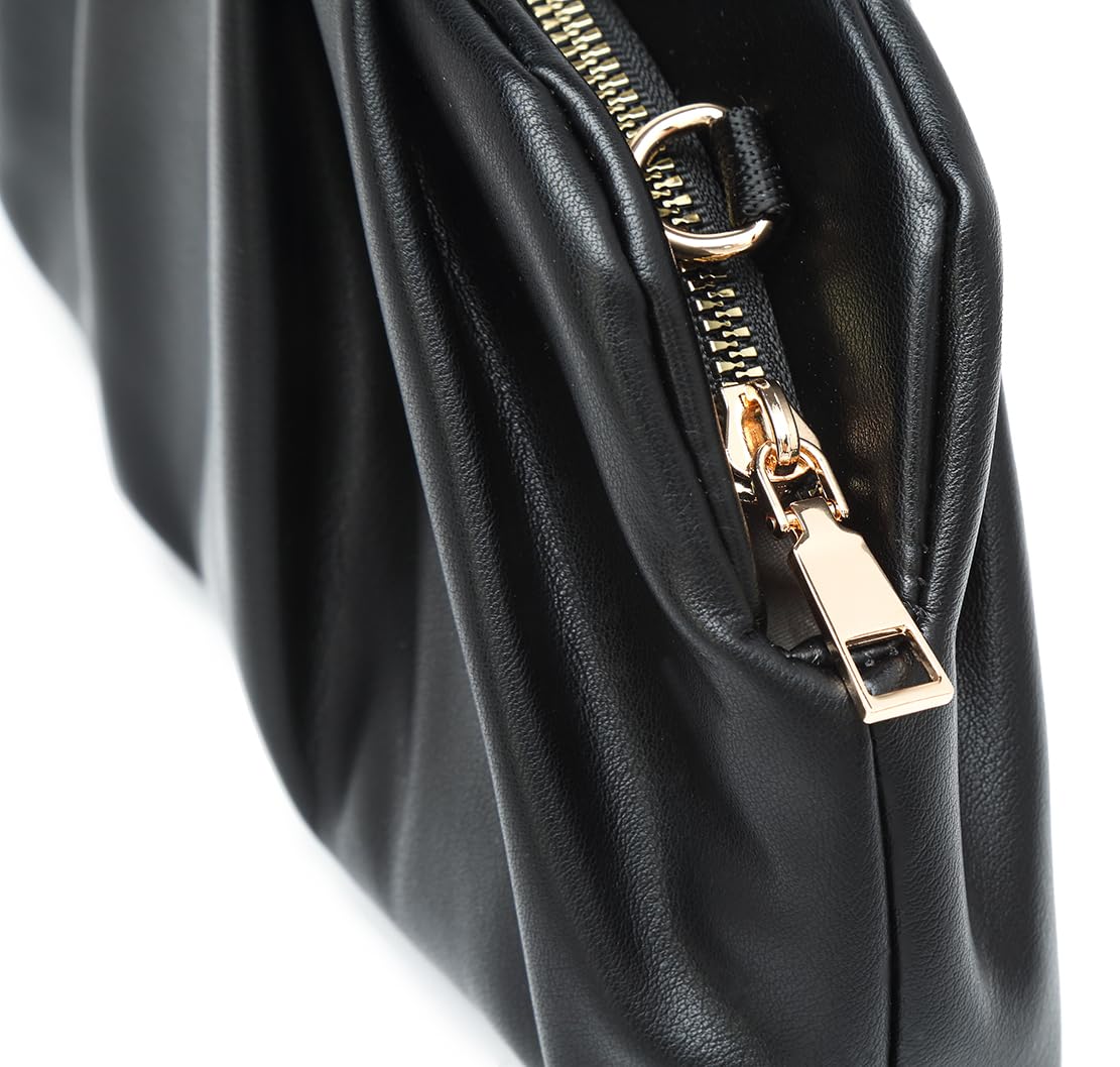 Dreubea Women's Fashion Cloud Shape Evening Bag Charming Fold Leather Clutch Handbag with Chain Beige