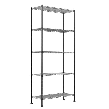 REGILLER 5-Wire Shelving Metal Storage Rack Adjustable Shelves,Standing Storage Shelf Units for Laundry Bathroom Kitchen Pantry Closet(Black,11.8" D x 16.6" W x 53.5" H)