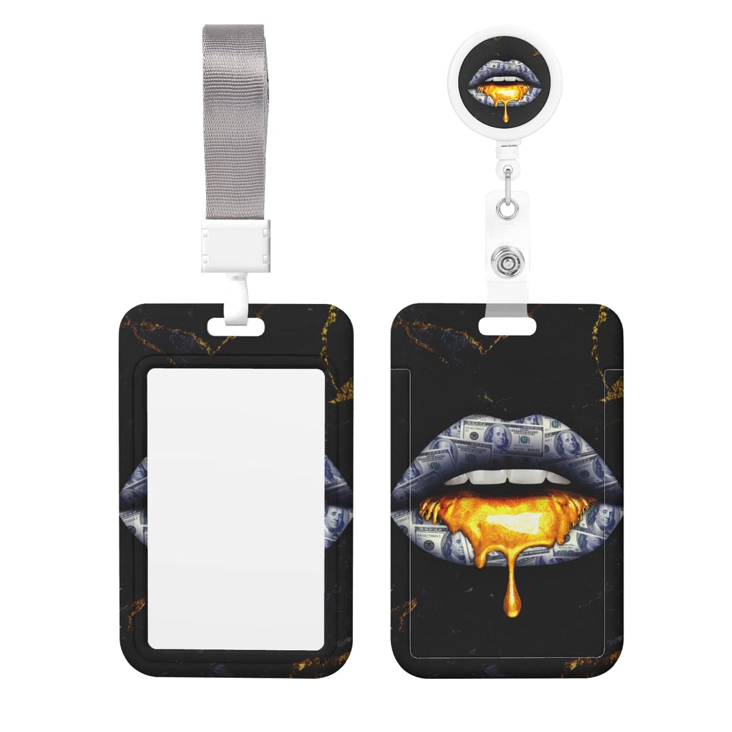 EOBKLAX ID Badge Holder with Lanyard and Retractable Badge Reel Clip,Lips Art Card Name Tag Lanyard Vertical ID Protector Badge Clips for Nurse Teacher Women Gifts