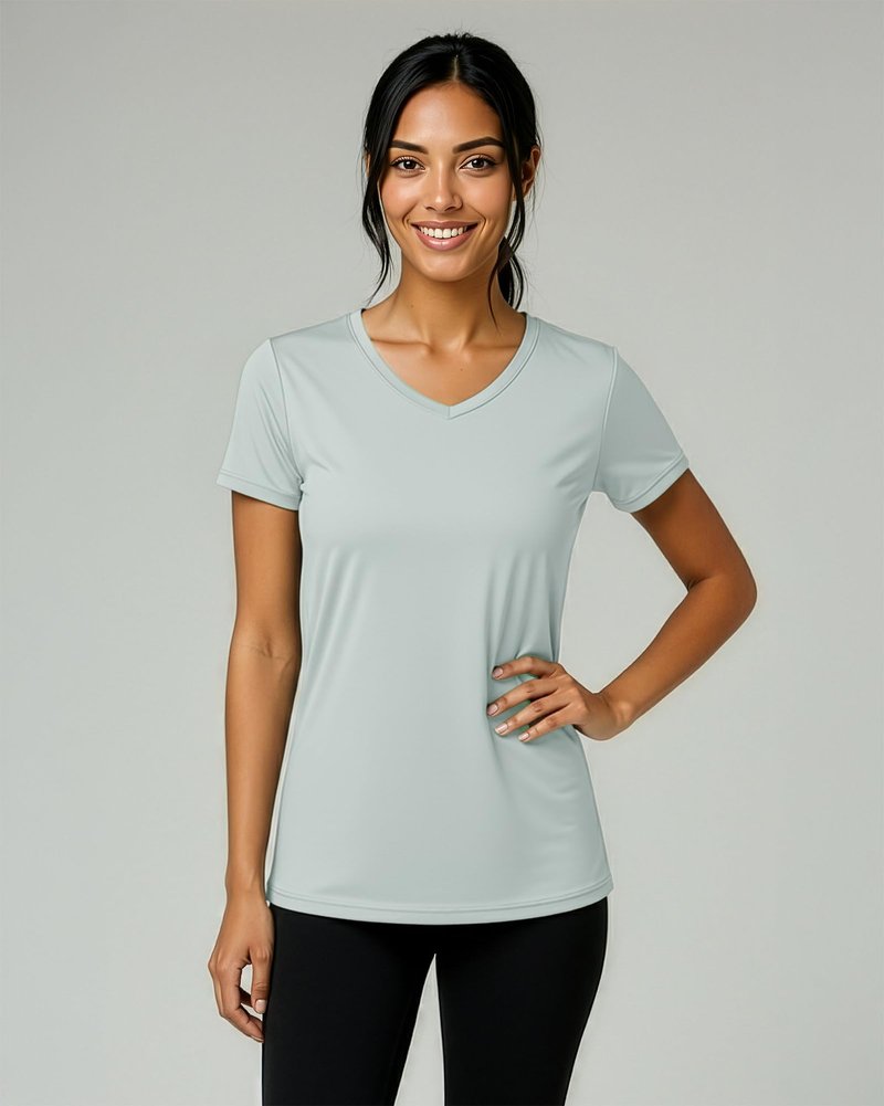 Real Essentials 5 Pack: Women's Dry-Fit Short Sleeve V Neck T Shirt Workout Fitness Yoga Top Tee (Available in Plus Size), Set 9, 1X