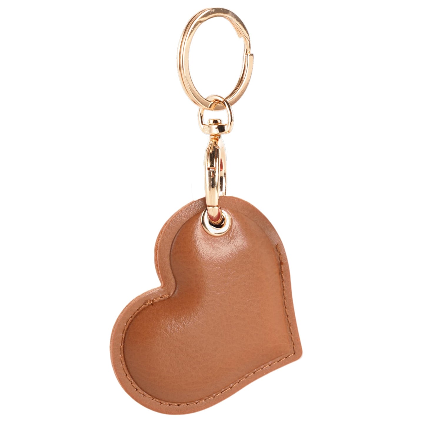 Leather Charm Keychain Holder Case Compatible with AirTag,Cute Protective Heart-Shaped Cover with Luxe Ring Clip,Finder GPS Tracker Case for Wallet Keys,Bag,Pets(Brown)