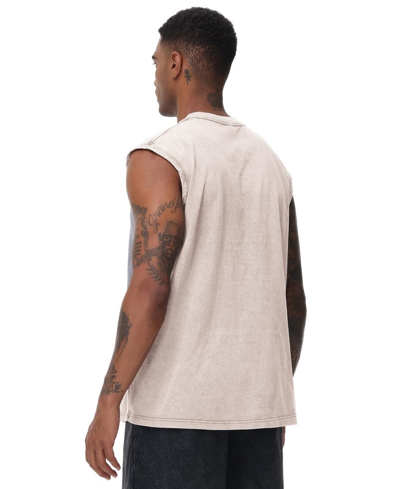 SnowElve 4 Pack Mens Workout Tank Tops Sleeveless Tee Shirts Men Muscle Shirt Gym Acid Wash T Shirts Running Beach Loose Fit Tee(BKAGCFBG,M)