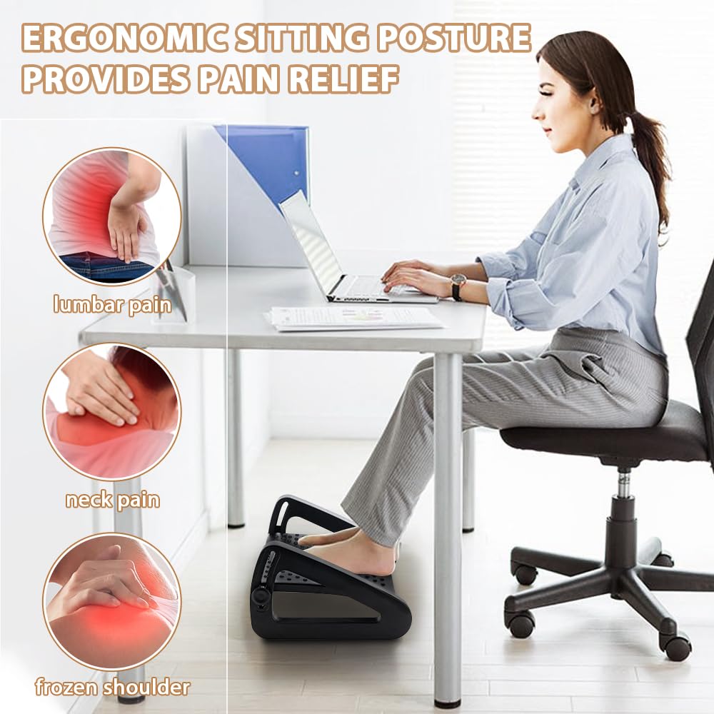 CasaZenith Foot Rest, Six Heights Adjustable Foot Rest for Under Desk at Work, Ergonomic Foots Stool for Under Office Desks, Under Desk Footrest with Foot Massage Roller, Chair Footrest for Leg Rests
