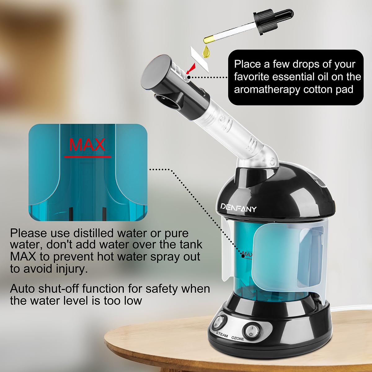 Facial Steamer - DENFANY Nano Ionic Face Steamer with Extendable 360° Rotating Arm - Portable Facial Steamer for Personal Care at Home or Salon (Blue)
