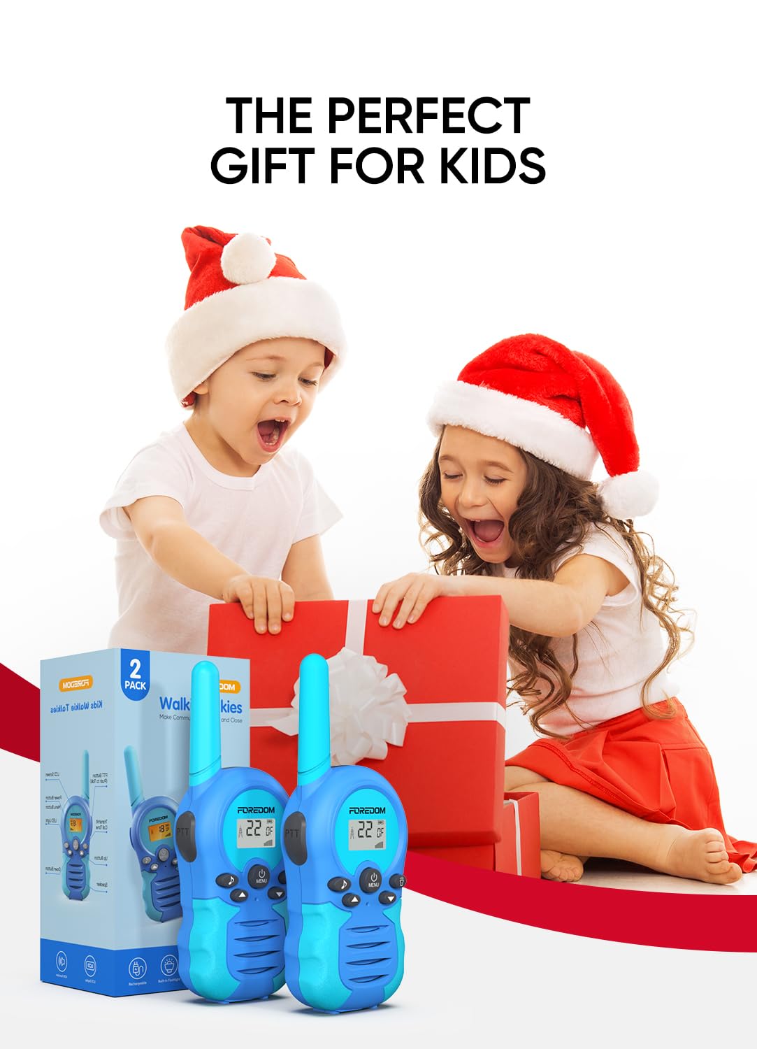 FOREDOM Rechargeable Walkie Talkies for Kids Walkie Talkies Long Range for Boy & Girl Age 3 to 12 Year Old Birthday Toys - 2 Pack