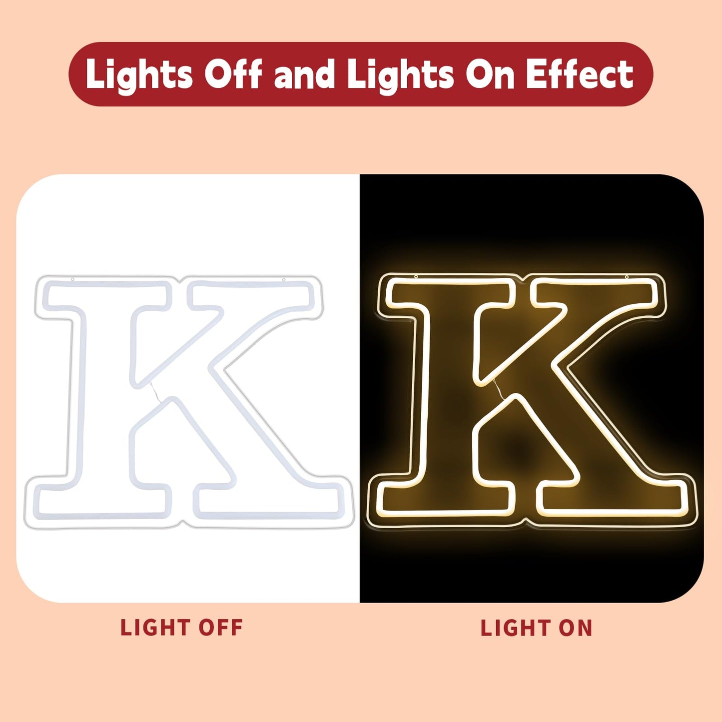 RumonZS Light Up Letters K LED Letters Lights Neon Sign 26 Alphabet 12.6"Decorative Lighted Alphabet for Wedding Party Birthday Bar Christmas Home Decor Letter Lights (Warm White)