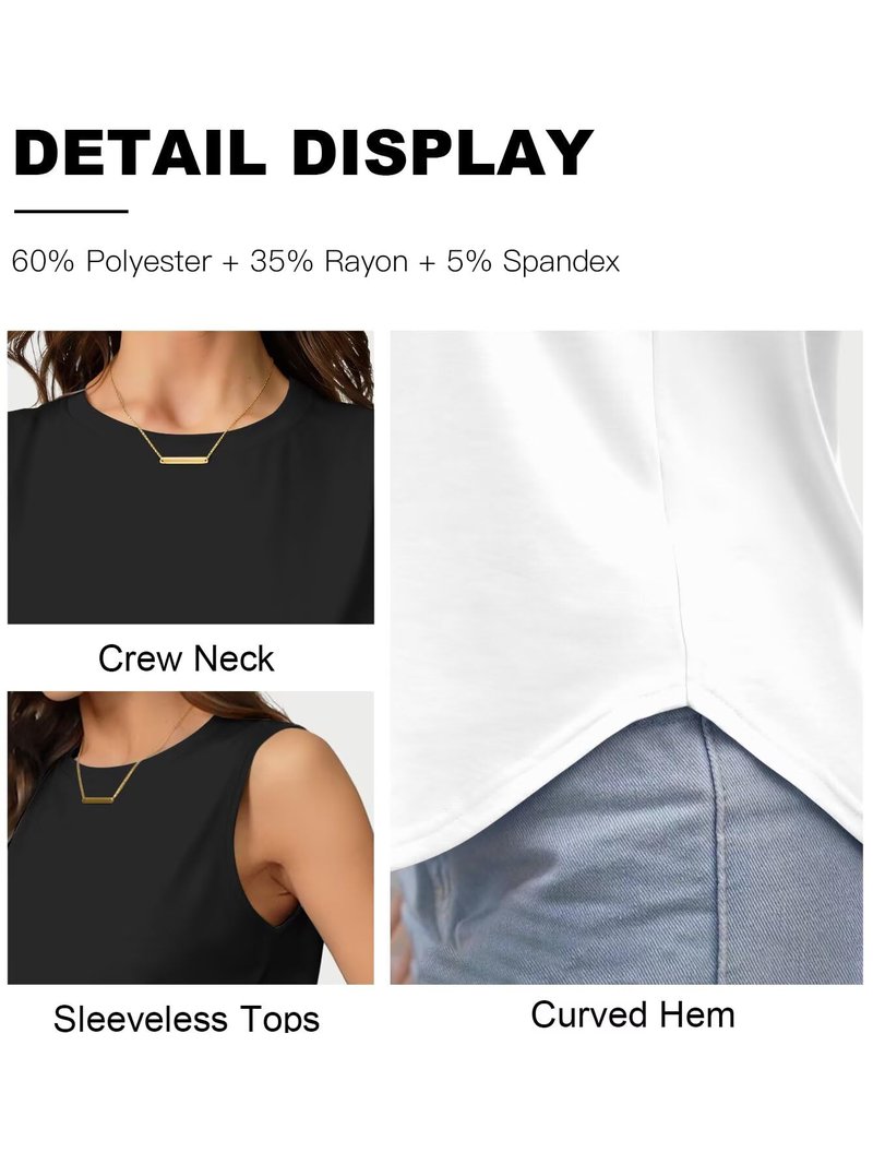KKJ 2 Pack Womens Tank Tops Summer Crew Neck Sleeveless Loose Fit Casual Shirts Flowy Basic Tees Fashion Outfits