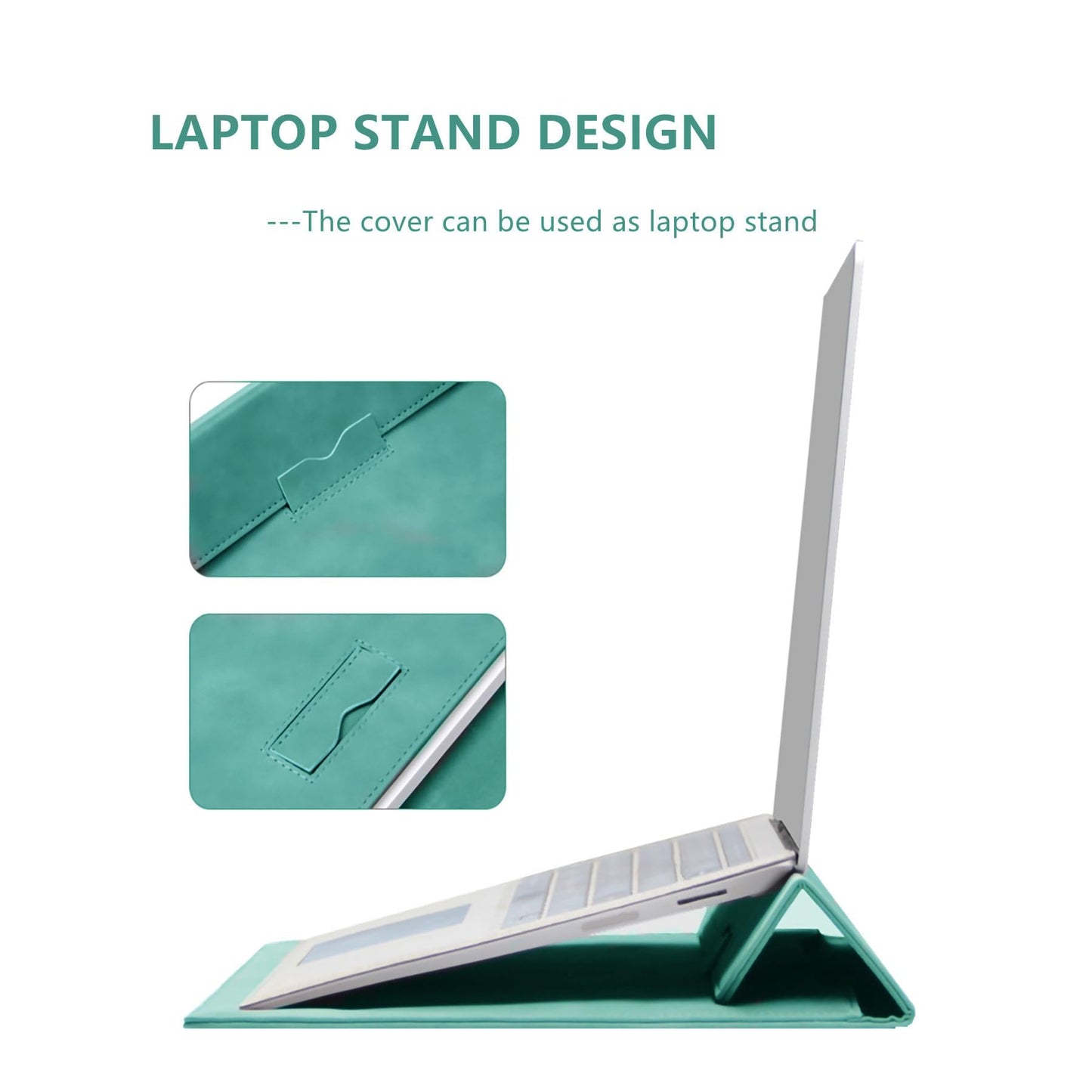 Megoo 14" Slim Laptop Sleeve Case with Stand for Samsung Galaxy Book 13.3", MacBook Air 13.3"/13.6"/Pro 14.2", Microsoft Surface Laptop 13.5", Leather Case for 13" 14" Tablet Chromebook Notebook(Cyan)